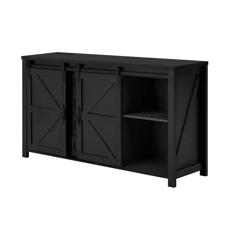 Credenza moderna da fattoria Merax con ante scorrevoli a battente, 4 cassetti, presa di corrente integrata