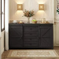 Merax Modern Farmhouse Sideboard Buffet with Sliding Barn Doors, 4 Drawers, Built-in Power Outlet