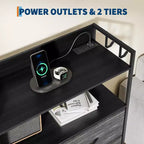 Comodino in Tessuto con 8+3 Cassetti, Luci LED e Stazione di Ricarica - Include Ripiani Superiori in Legno, 4 Tasche Laterali, Ganci e Robusto Telaio in Acciaio