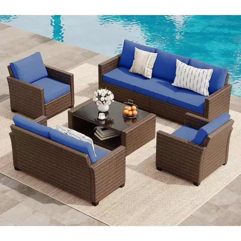 COZONY 5 Piece Patio Furniture Set, PE Wicker Rattan Outdoor Sectional Sofa w/ Coffee Table Weather Resistant