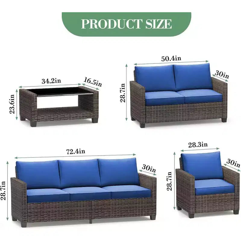 Set di mobili da giardino COZONY a 5 pezzi, divano componibile da esterno in rattan PE intrecciato con tavolino, resistente alle intemperie