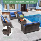 Set di mobili da giardino COZONY a 5 pezzi, divano componibile da esterno in rattan PE intrecciato con tavolino, resistente alle intemperie