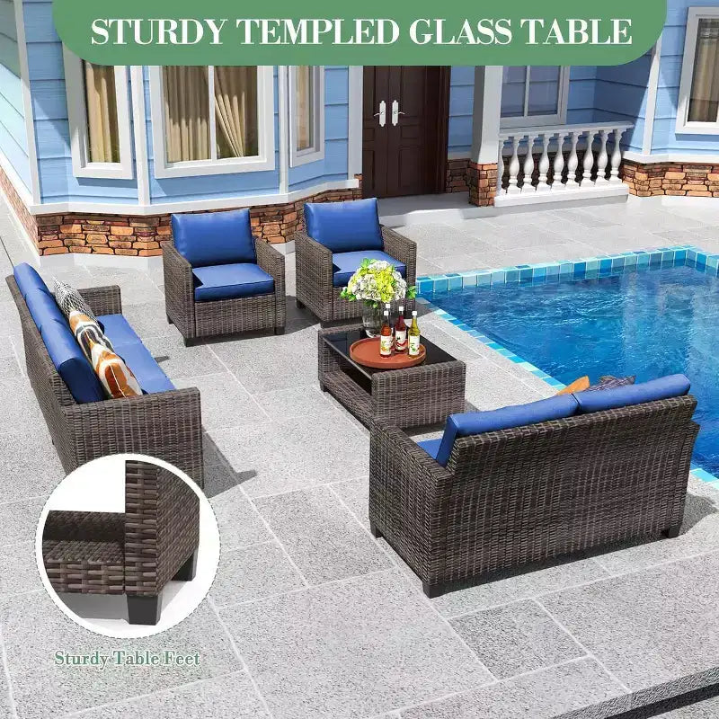 Set di mobili da giardino COZONY a 5 pezzi, divano componibile da esterno in rattan PE intrecciato con tavolino, resistente alle intemperie