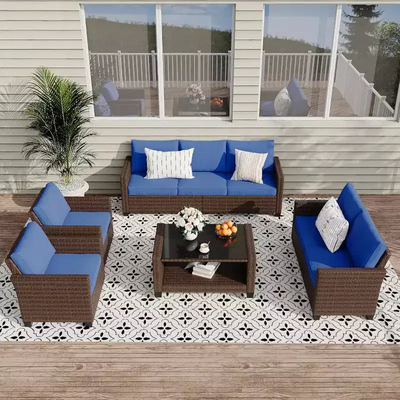 Set di mobili da giardino COZONY a 5 pezzi, divano componibile da esterno in rattan PE intrecciato con tavolino, resistente alle intemperie