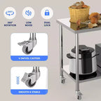 Tavolo da lavoro in acciaio inossidabile 48x24x35, tavolo di preparazione resistente NSF con ripiano inferiore regolabile