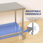 Tavolo da lavoro in acciaio inossidabile 48x24x35, tavolo di preparazione resistente NSF con ripiano inferiore regolabile