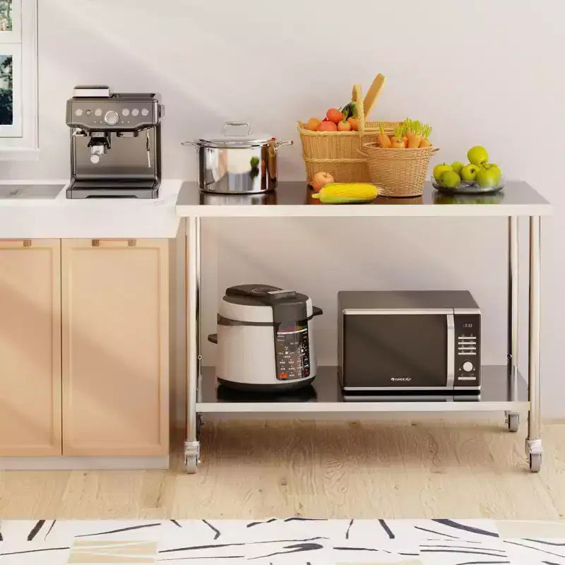 Tavolo da lavoro in acciaio inossidabile 48x24x35, tavolo di preparazione resistente NSF con ripiano inferiore regolabile