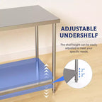 Tavolo da lavoro in acciaio inossidabile 48x24x35, tavolo di preparazione resistente NSF con ripiano inferiore regolabile