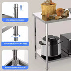 Tavolo da lavoro in acciaio inossidabile 48x24x35, tavolo di preparazione resistente NSF con ripiano inferiore regolabile