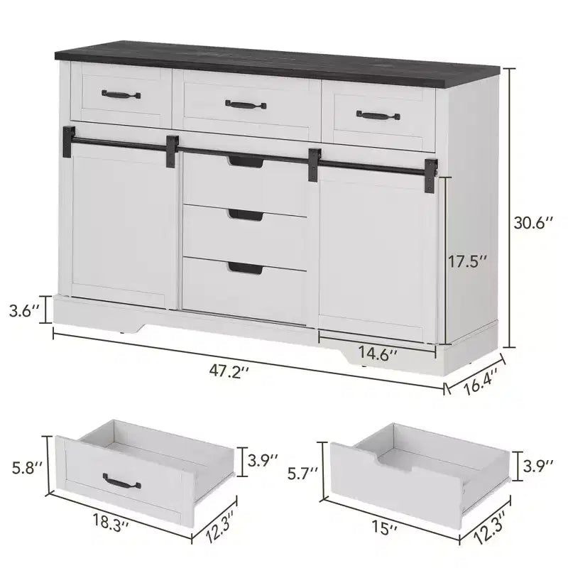 Cassettiera a 6 cassetti con specchio per camera da letto, Toeletta per il trucco con specchio illuminato, Cassettiera con ante scorrevoli a fienile per camera da letto, Soggiorno