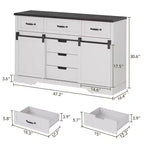 Cassettiera a 6 cassetti con specchio per camera da letto, Toeletta per il trucco con specchio illuminato, Cassettiera con ante scorrevoli a fienile per camera da letto, Soggiorno