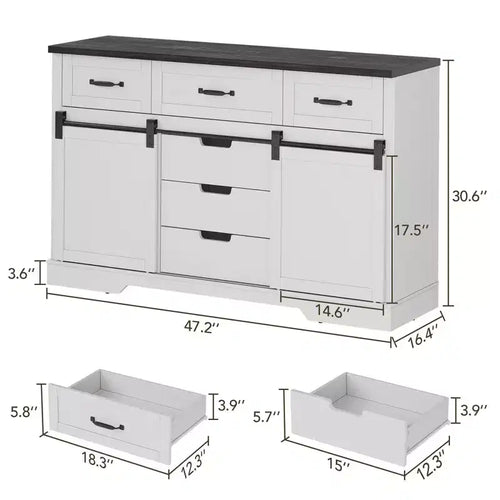 Cassettiera a 6 cassetti con specchio per camera da letto, Toeletta per il trucco con specchio illuminato, Cassettiera con ante scorrevoli a fienile per camera da letto, Soggiorno