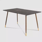 FurnitureR 55.1 Modern Dining Table with Black Marble-Style Top and Wood Tapered Legs, Rectangular Kitchen & Dining Room Table
