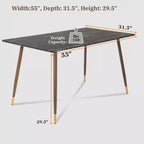 FurnitureR 55.1 Tavolo da pranzo moderno con piano in finto marmo nero e gambe affusolate in legno, tavolo rettangolare per cucina e sala da pranzo