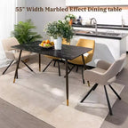 FurnitureR 55.1 Tavolo da pranzo moderno con piano in finto marmo nero e gambe affusolate in legno, tavolo rettangolare per cucina e sala da pranzo