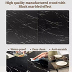FurnitureR 55.1 Tavolo da pranzo moderno con piano in finto marmo nero e gambe affusolate in legno, tavolo rettangolare per cucina e sala da pranzo