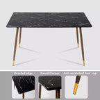 FurnitureR 55.1 Tavolo da pranzo moderno con piano in finto marmo nero e gambe affusolate in legno, tavolo rettangolare per cucina e sala da pranzo