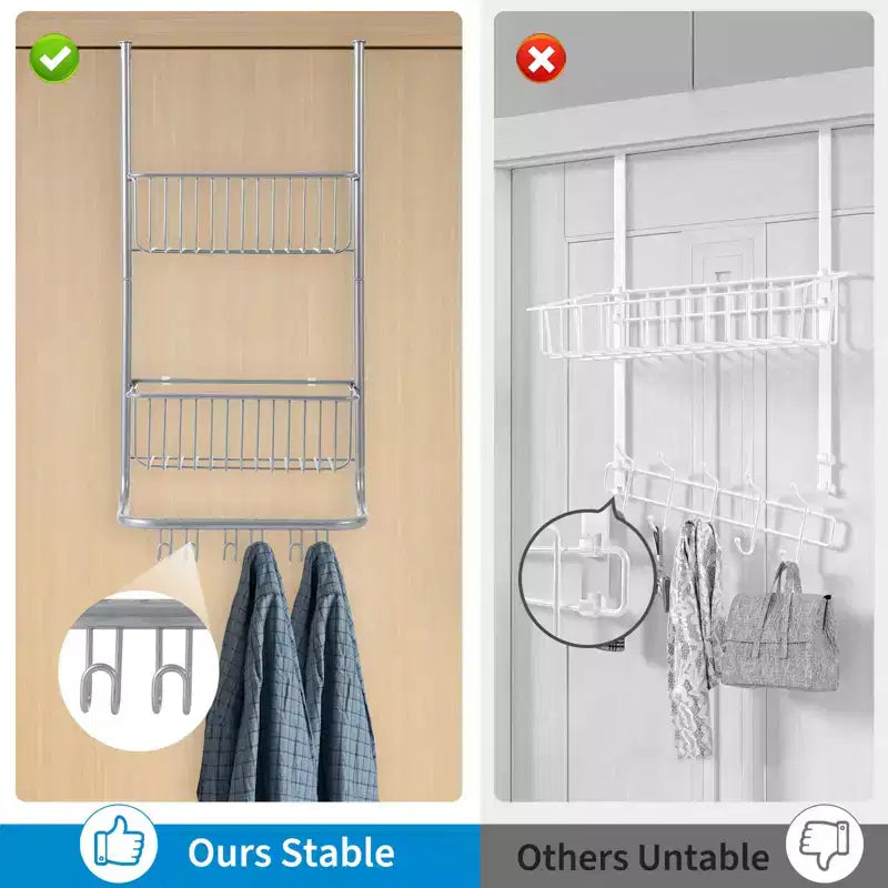 Scaffale portaoggetti da parete dietro la porta, cesto appeso in metallo, scaffale per la conservazione degli alimenti, adatto per case, bagni, cucine, lavanderie, argento