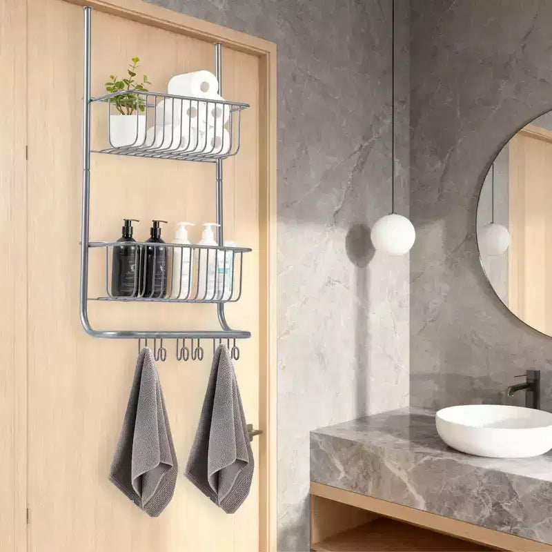 Scaffale portaoggetti da parete dietro la porta, cesto appeso in metallo, scaffale per la conservazione degli alimenti, adatto per case, bagni, cucine, lavanderie, argento