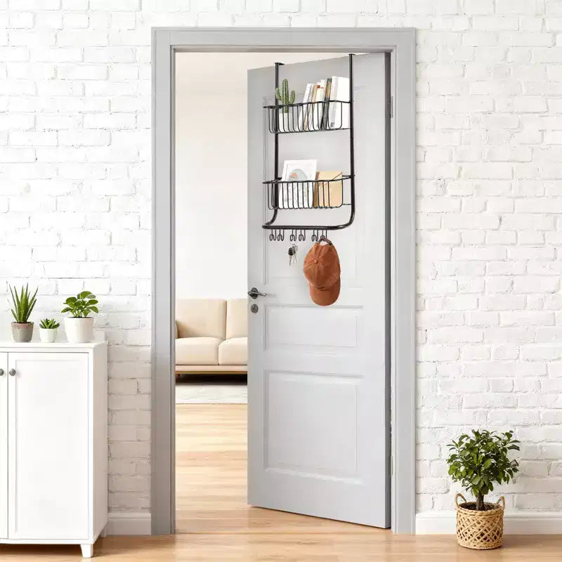 Scaffale portaoggetti da parete dietro la porta, cesto appeso in metallo, scaffale per la conservazione degli alimenti, adatto per case, bagni, cucine, lavanderie, argento