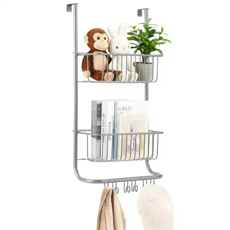 Scaffale portaoggetti da parete dietro la porta, cesto appeso in metallo, scaffale per la conservazione degli alimenti, adatto per case, bagni, cucine, lavanderie, argento
