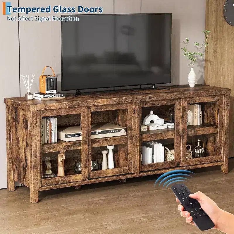 Mobile TV Acekool da 65 pollici, Centro di intrattenimento con 4 ante in vetro, Armadietto per soggiorno