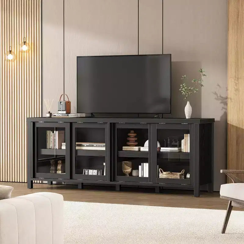 Acekool 65 Inch TV Stand, Entertainment Center with 4 Glass Doors, Storage Cabinet for Living Room