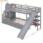 Bellemave Letto a castello singolo a forma di castello con 2 cassetti, 3 ripiani e scivolo, letto a soppalco principessa per bambini, ragazzi, ragazze