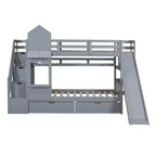 Bellemave Letto a castello singolo a forma di castello con 2 cassetti, 3 ripiani e scivolo, letto a soppalco principessa per bambini, ragazzi, ragazze