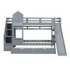 Bellemave Letto a castello singolo a forma di castello con 2 cassetti, 3 ripiani e scivolo, letto a soppalco principessa per bambini, ragazzi, ragazze