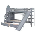 Bellemave Letto a castello singolo a forma di castello con 2 cassetti, 3 ripiani e scivolo, letto a soppalco principessa per bambini, ragazzi, ragazze
