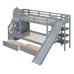 Bellemave Letto a castello singolo a forma di castello con 2 cassetti, 3 ripiani e scivolo, letto a soppalco principessa per bambini, ragazzi, ragazze