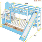 Bellemave Letto a castello singolo a forma di castello con 2 cassetti, 3 ripiani e scivolo, letto a soppalco principessa per bambini, ragazzi, ragazze