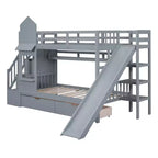Bellemave Letto a castello singolo a forma di castello con 2 cassetti, 3 ripiani e scivolo, letto a soppalco principessa per bambini, ragazzi, ragazze