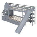 Bellemave Letto a castello singolo a forma di castello con 2 cassetti, 3 ripiani e scivolo, letto a soppalco principessa per bambini, ragazzi, ragazze