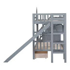 Bellemave Letto a castello singolo a forma di castello con 2 cassetti, 3 ripiani e scivolo, letto a soppalco principessa per bambini, ragazzi, ragazze
