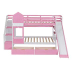 Bellemave Letto a castello singolo a forma di castello con 2 cassetti, 3 ripiani e scivolo, letto a soppalco principessa per bambini, ragazzi, ragazze
