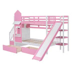 Bellemave Letto a castello singolo a forma di castello con 2 cassetti, 3 ripiani e scivolo, letto a soppalco principessa per bambini, ragazzi, ragazze
