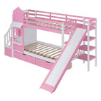 Bellemave Letto a castello singolo a forma di castello con 2 cassetti, 3 ripiani e scivolo, letto a soppalco principessa per bambini, ragazzi, ragazze