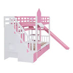 Bellemave Letto a castello singolo a forma di castello con 2 cassetti, 3 ripiani e scivolo, letto a soppalco principessa per bambini, ragazzi, ragazze