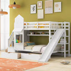 Bellemave Letto a castello singolo a forma di castello con 2 cassetti, 3 ripiani e scivolo, letto a soppalco principessa per bambini, ragazzi, ragazze