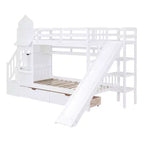 Bellemave Letto a castello singolo a forma di castello con 2 cassetti, 3 ripiani e scivolo, letto a soppalco principessa per bambini, ragazzi, ragazze