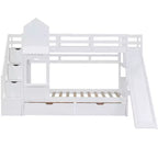 Bellemave Letto a castello singolo a forma di castello con 2 cassetti, 3 ripiani e scivolo, letto a soppalco principessa per bambini, ragazzi, ragazze