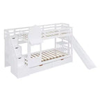 Bellemave Letto a castello singolo a forma di castello con 2 cassetti, 3 ripiani e scivolo, letto a soppalco principessa per bambini, ragazzi, ragazze