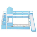 Bellemave Letto a castello singolo a forma di castello con 2 cassetti, 3 ripiani e scivolo, letto a soppalco principessa per bambini, ragazzi, ragazze