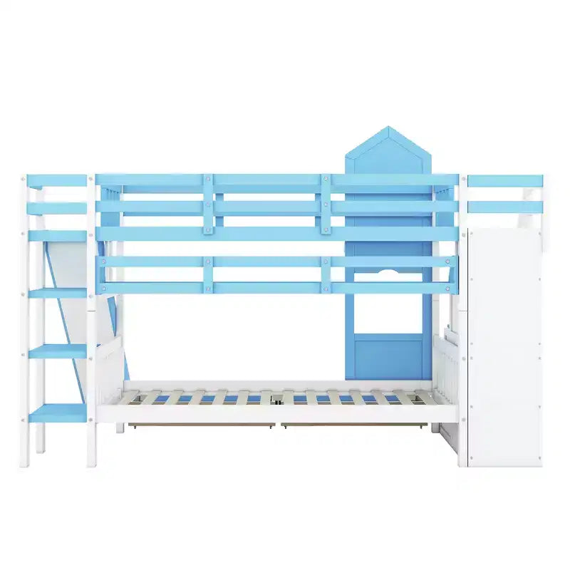 Bellemave Letto a castello singolo a forma di castello con 2 cassetti, 3 ripiani e scivolo, letto a soppalco principessa per bambini, ragazzi, ragazze