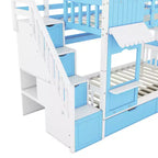 Bellemave Letto a castello singolo a forma di castello con 2 cassetti, 3 ripiani e scivolo, letto a soppalco principessa per bambini, ragazzi, ragazze
