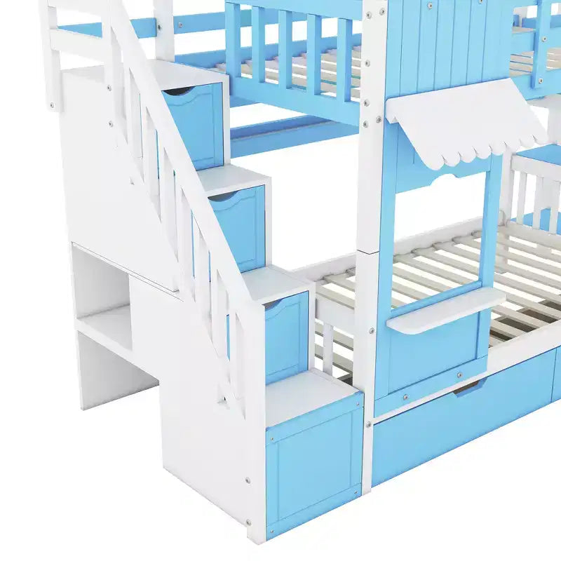 Bellemave Letto a castello singolo a forma di castello con 2 cassetti, 3 ripiani e scivolo, letto a soppalco principessa per bambini, ragazzi, ragazze