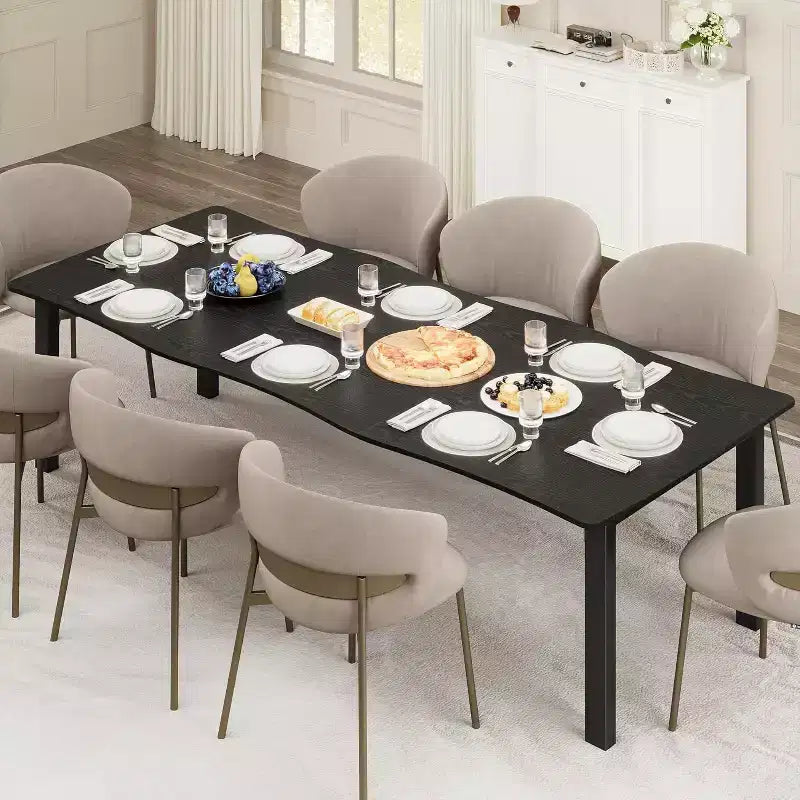 Tavolo da Pranzo Moderno Rustico C 79 con piano spesso in MDF a bordo ondulato e telaio in metallo, impermeabile e antigraffio, posti a sedere 6-8, facile montaggio