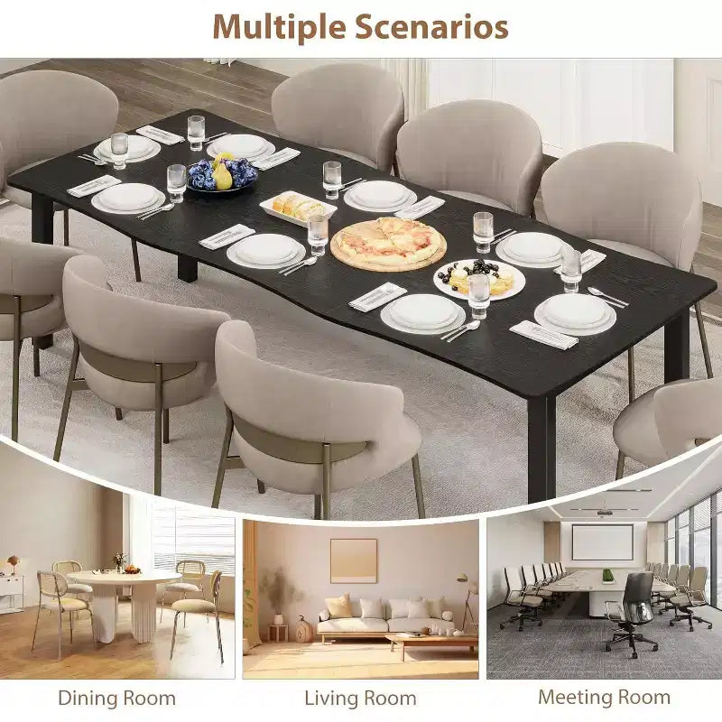 Tavolo da Pranzo Moderno Rustico C 79 con piano spesso in MDF a bordo ondulato e telaio in metallo, impermeabile e antigraffio, posti a sedere 6-8, facile montaggio